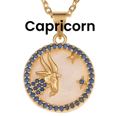 18k gold plated horoscope  rhinestone necklace