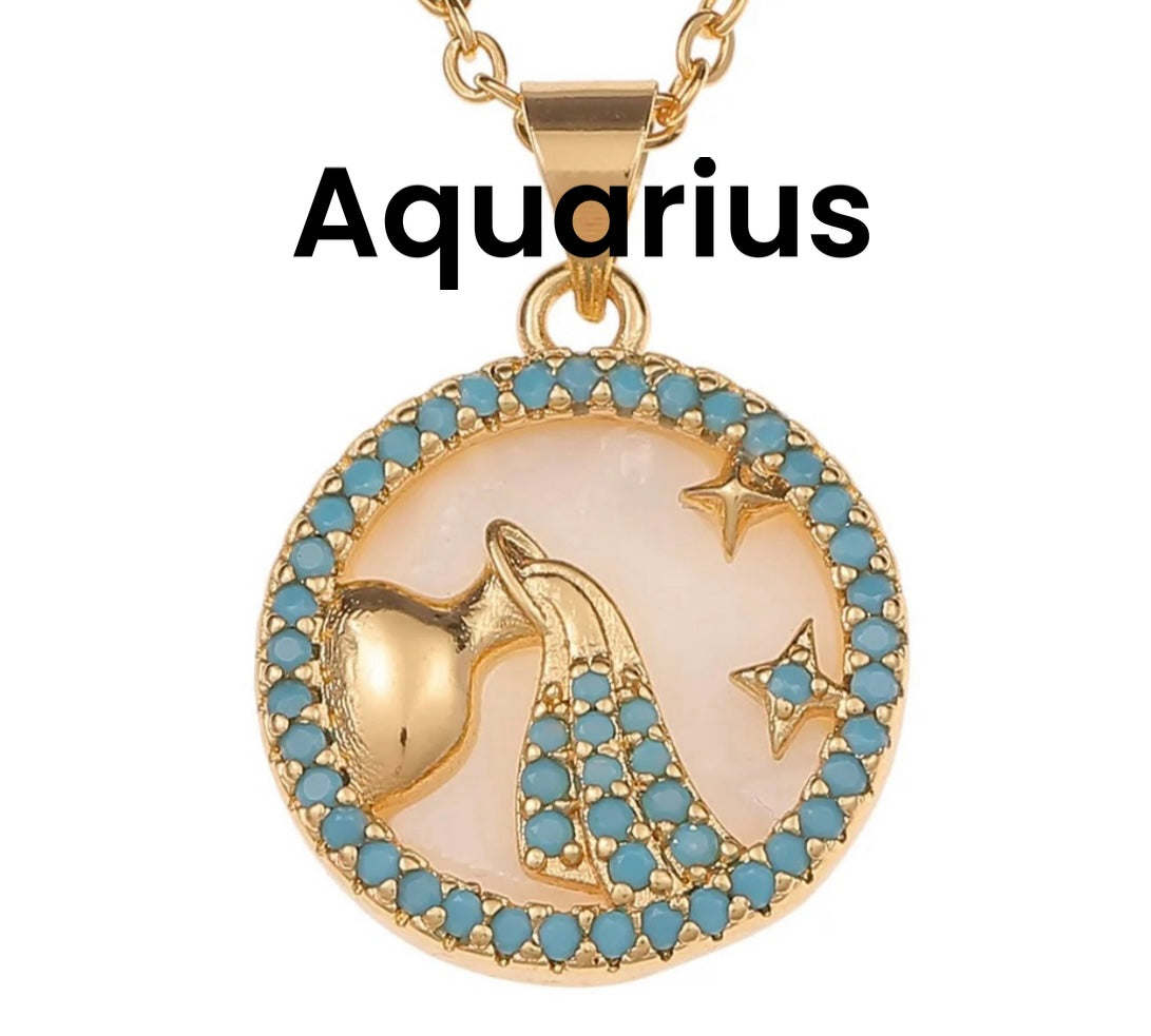 18k gold plated horoscope  rhinestone necklace