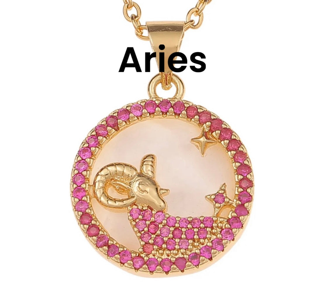 18k gold plated horoscope  rhinestone necklace