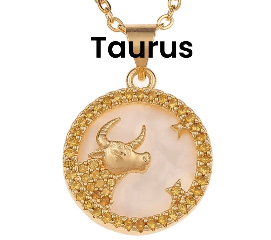 18k gold plated horoscope  rhinestone necklace