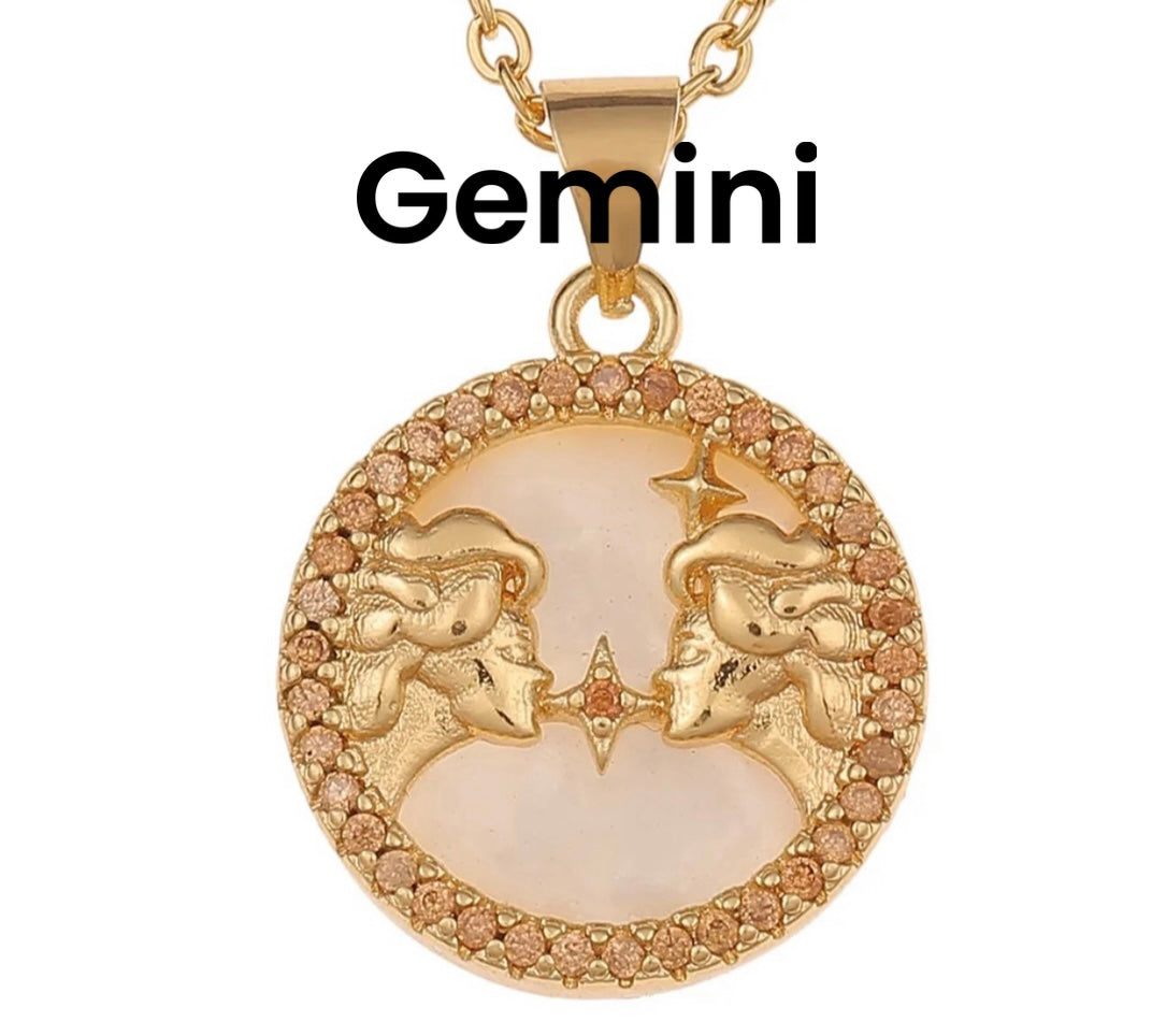18k gold plated horoscope  rhinestone necklace