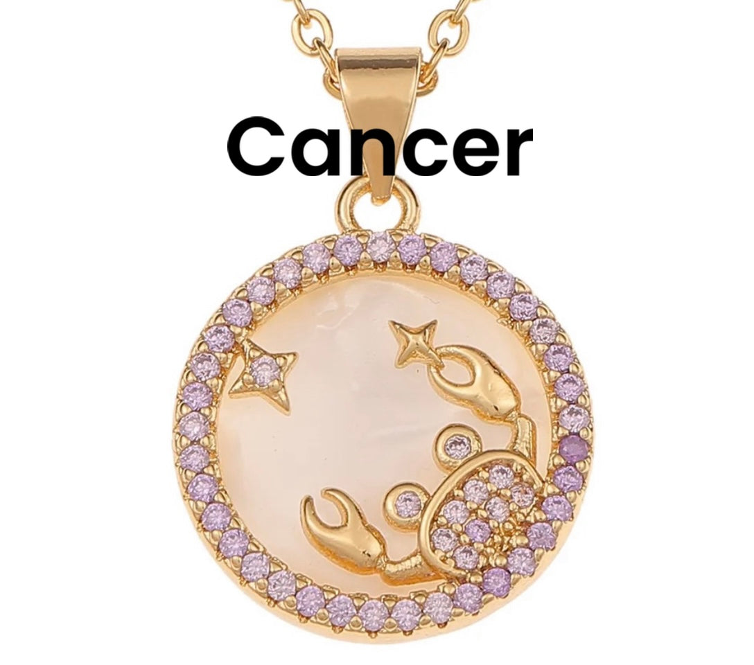 18k gold plated horoscope  rhinestone necklace