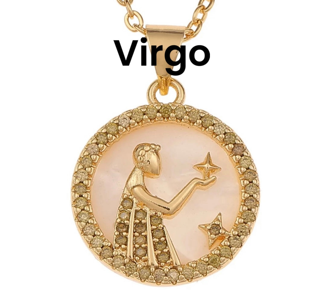 18k gold plated horoscope  rhinestone necklace