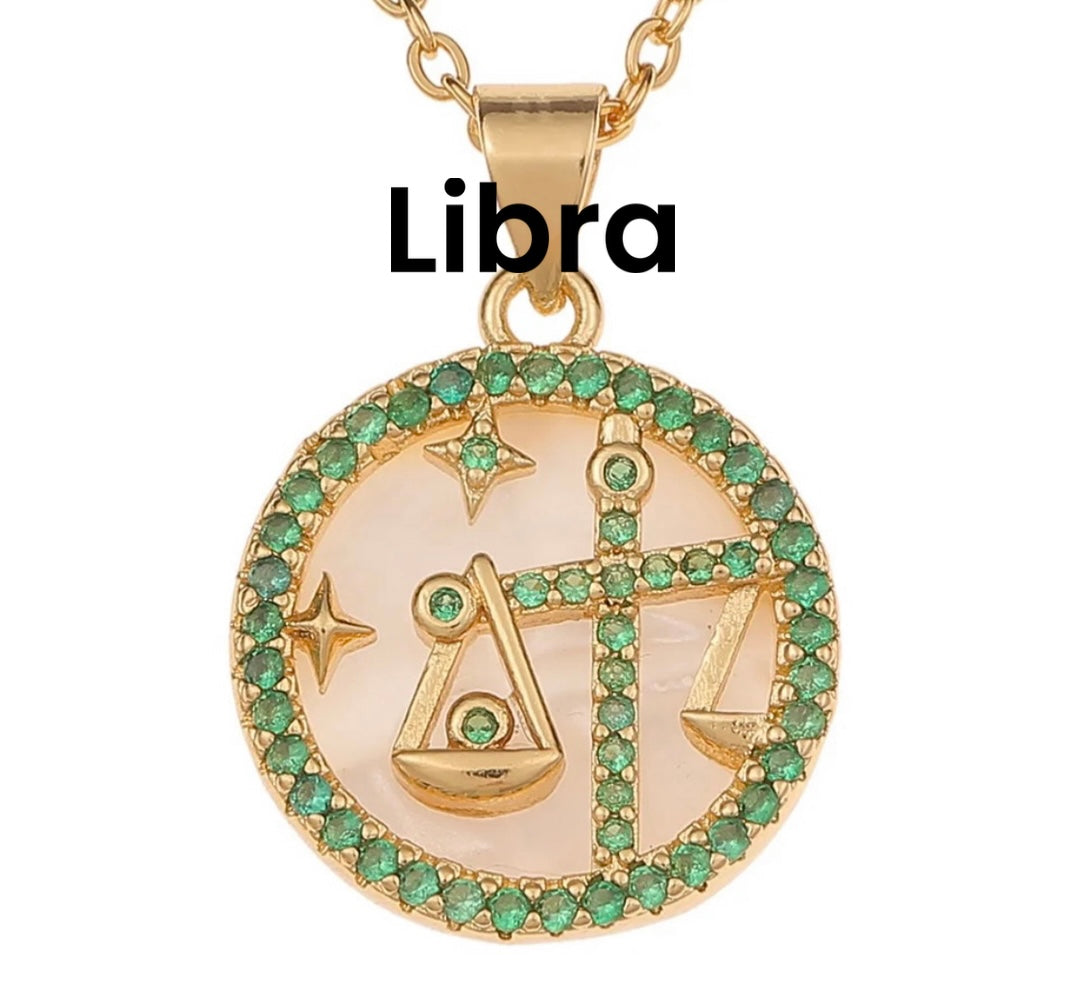 18k gold plated horoscope  rhinestone necklace