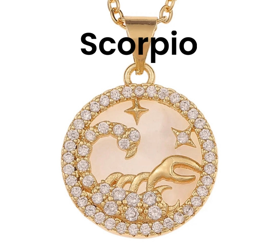 18k gold plated horoscope  rhinestone necklace