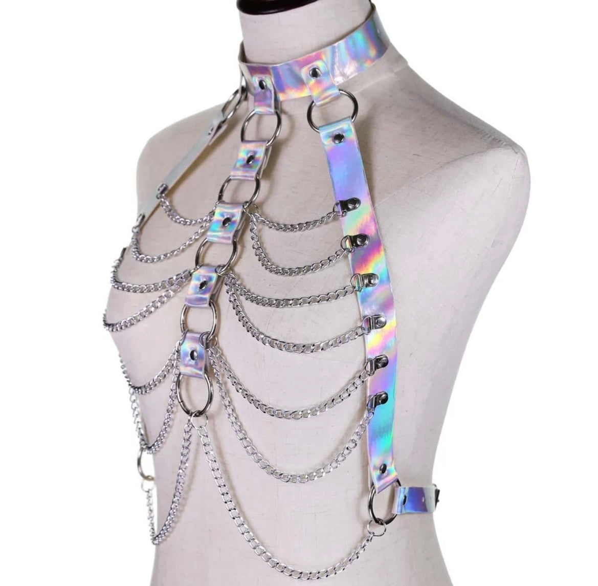 Holographic body harness with chains