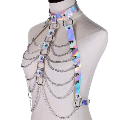 Holographic body harness with chains