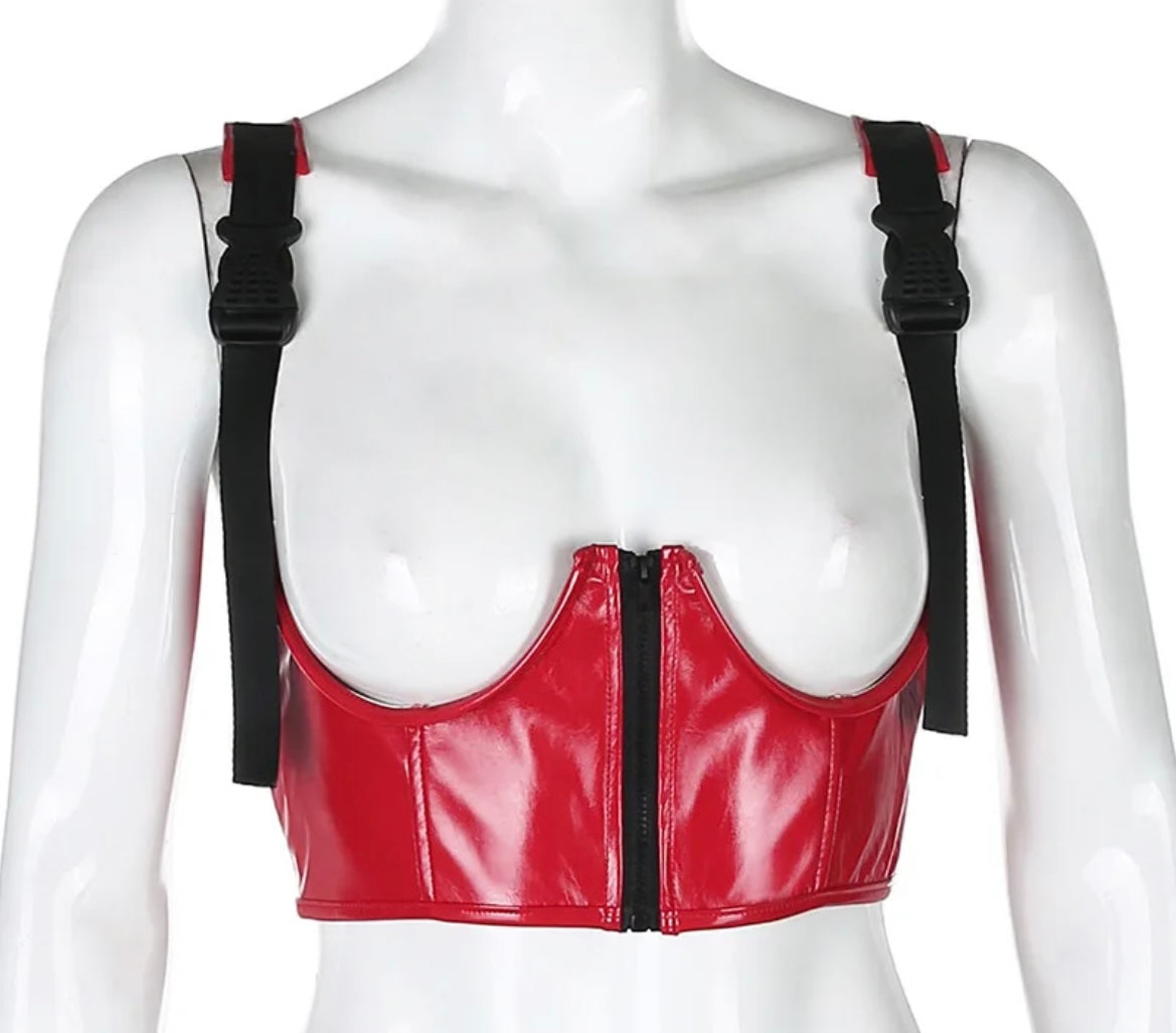 Pleather cut-out corset top