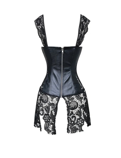 Faux leather and lace corset dress