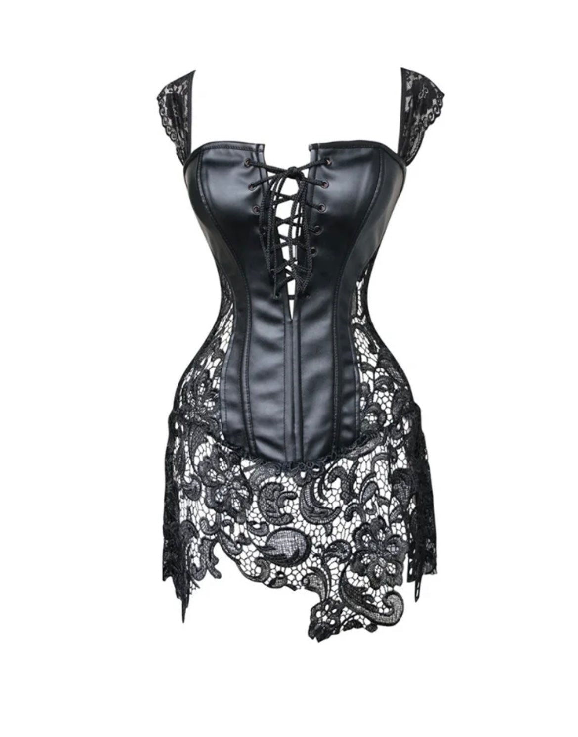 Faux leather and lace corset dress