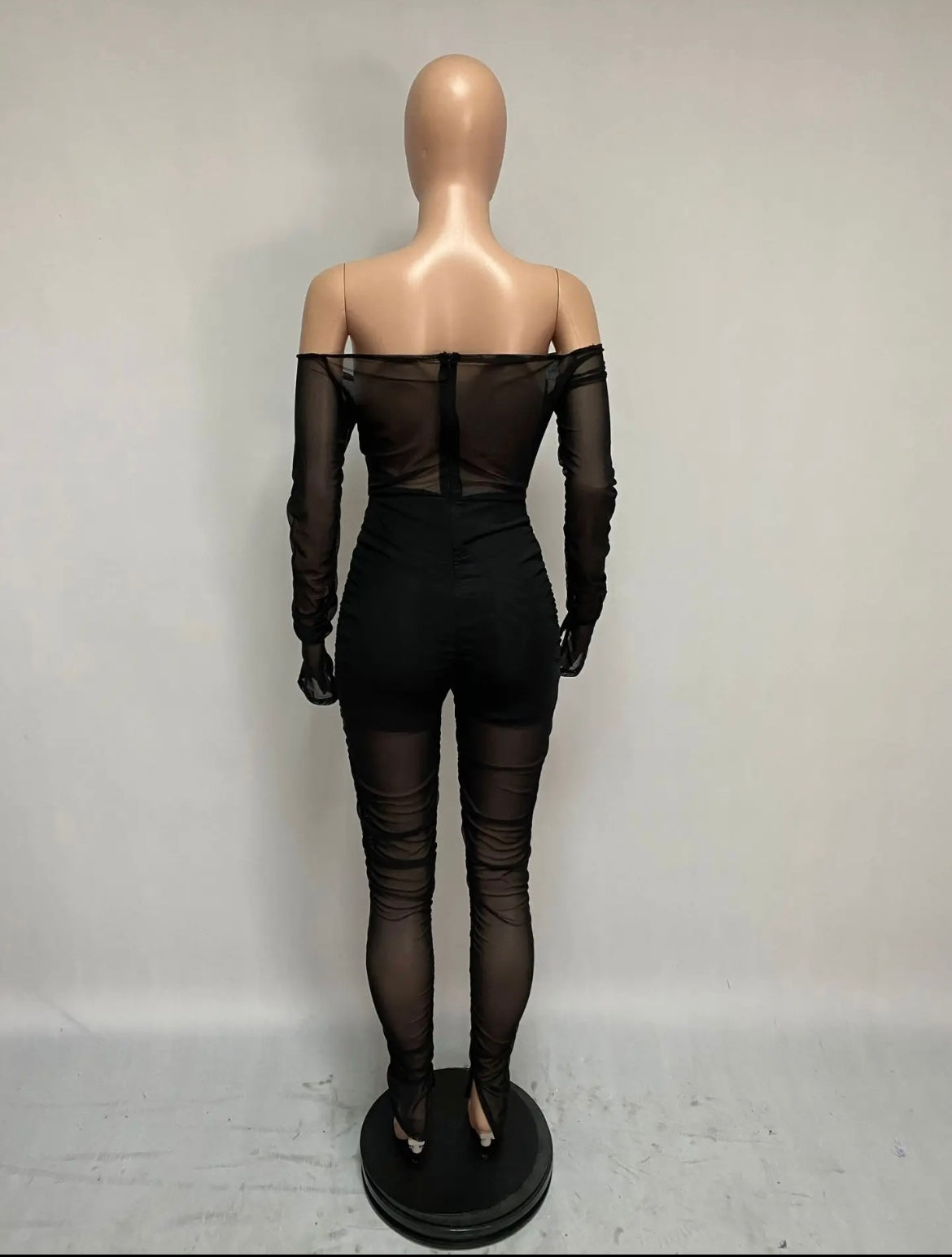 Mesh off the shoulder jumpsuit
