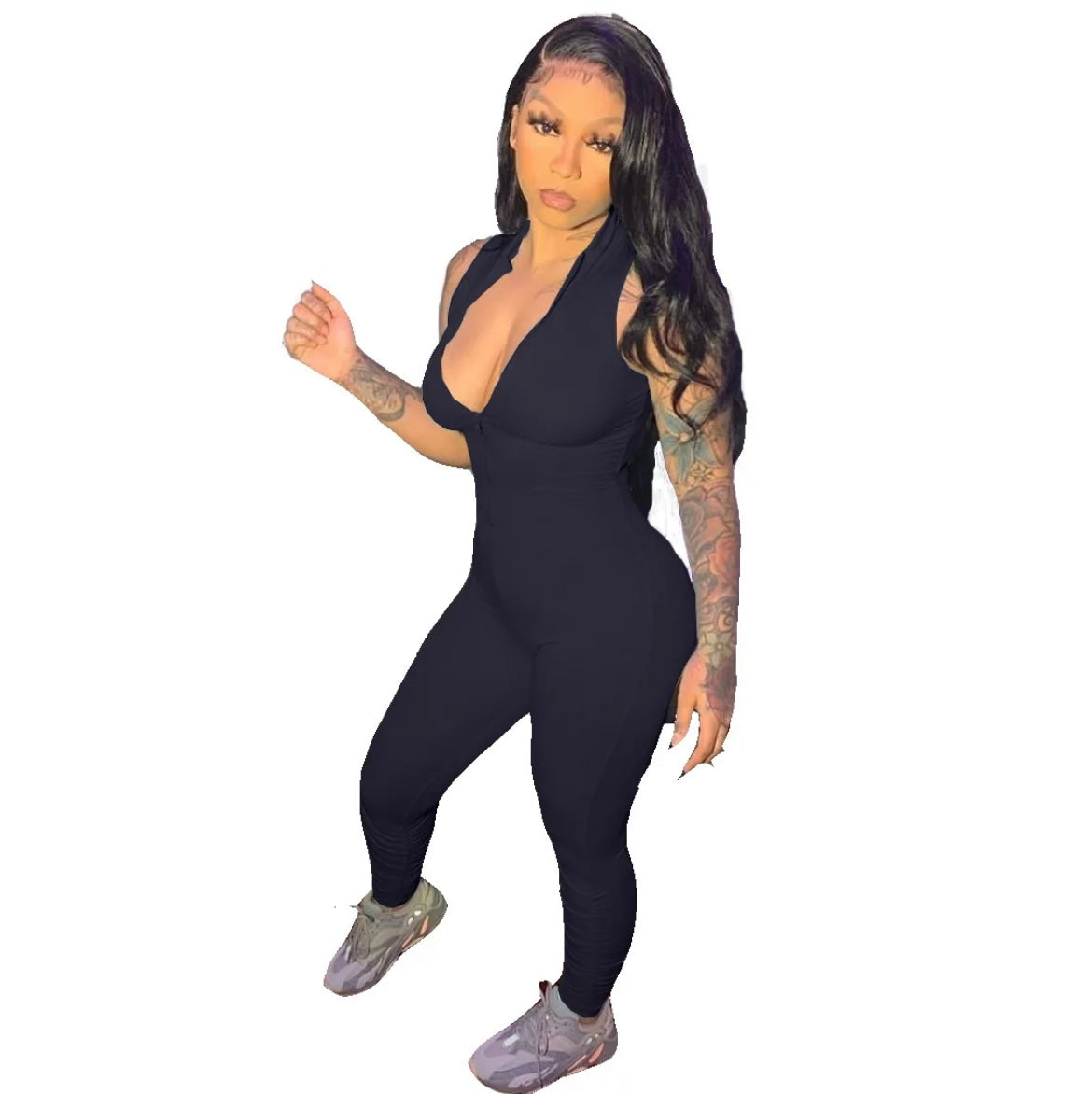 Sleeveless ribbed jumpsuit