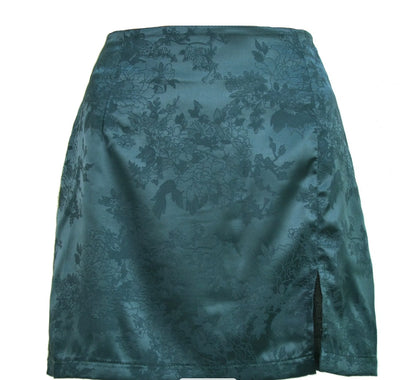 Jacquard Side Slit Zipper High Waist Mini Skirt
