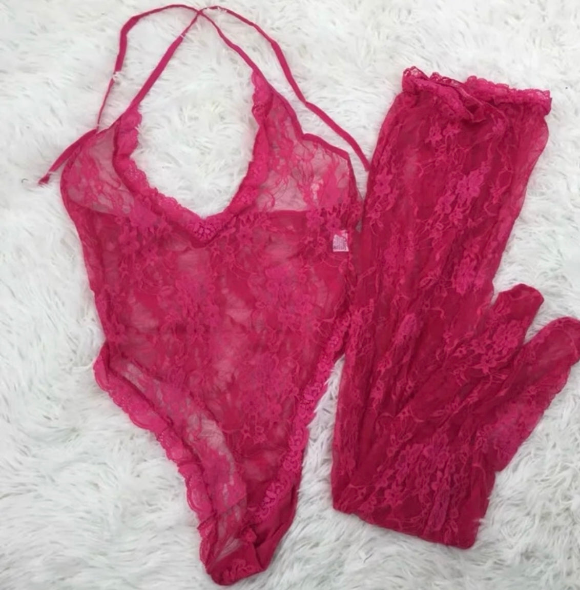 Lace halter bodysuit with stockings -FINAL SALE-