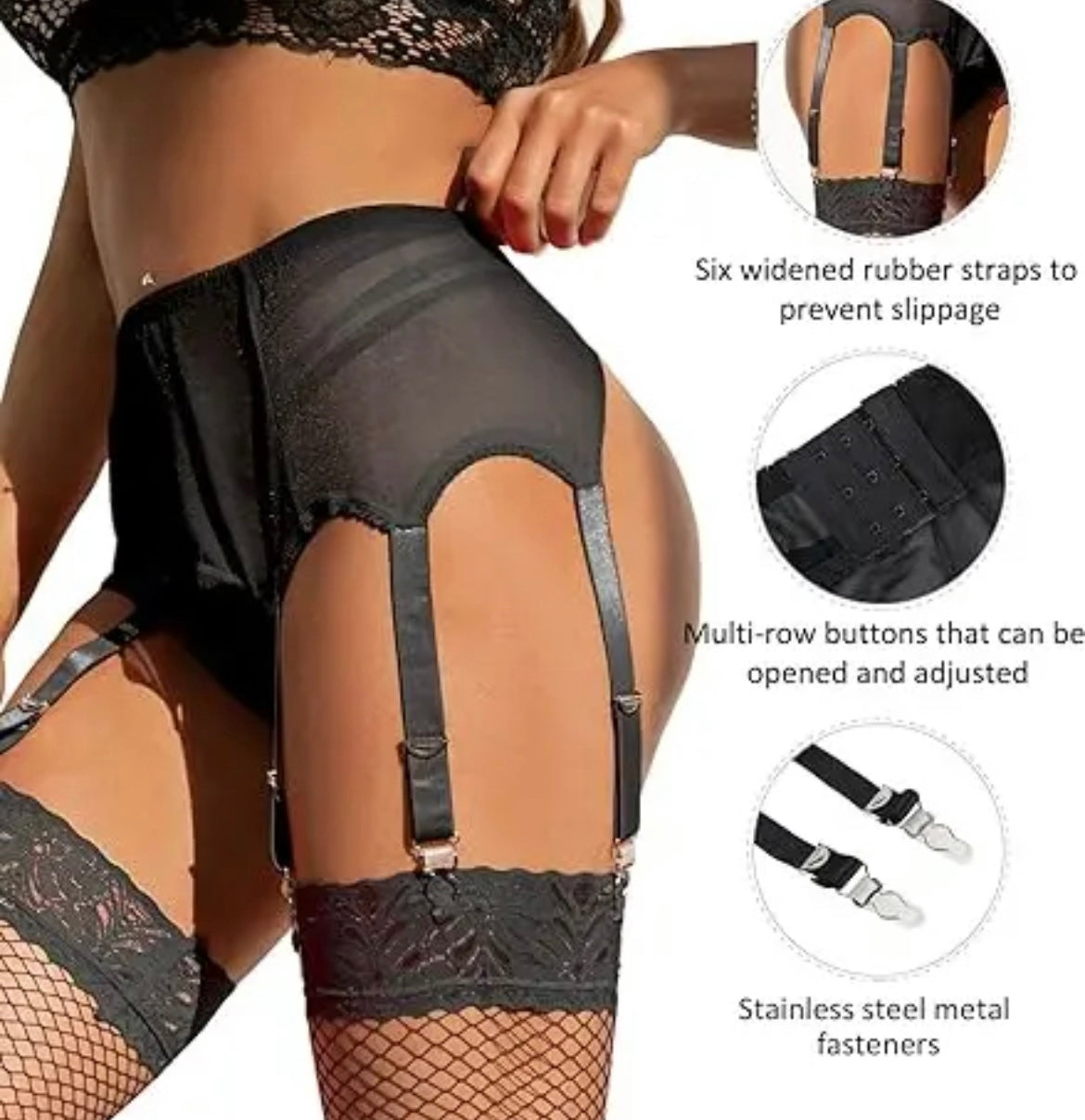 6 strap sexy mesh garter belt