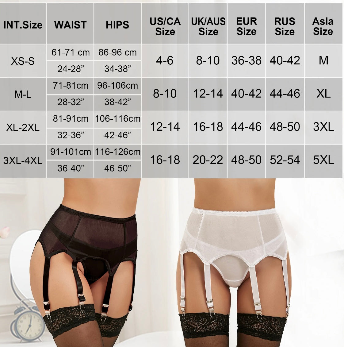 6 strap sexy mesh garter belt