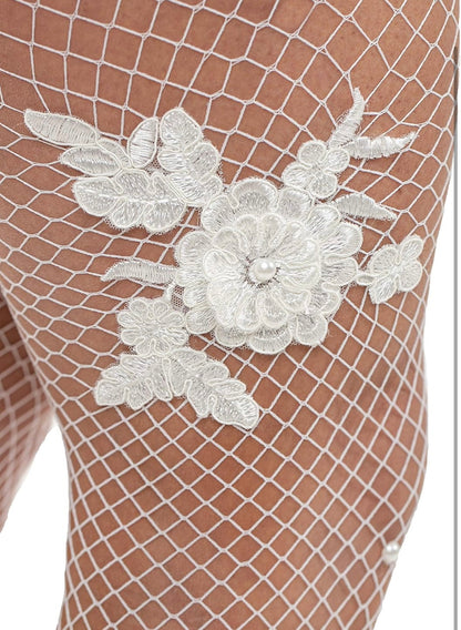 Flower embroidered fishnet stockings -FINAL SALE-