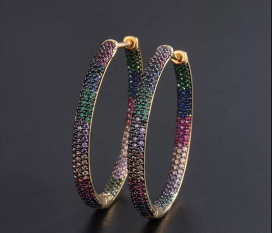 Colorful rhinestone hoop earrings