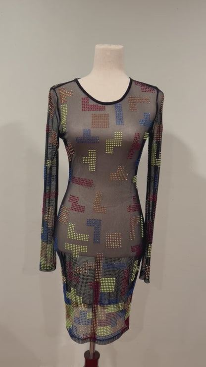 Rhinestone Tetris dress-FINAL SALE