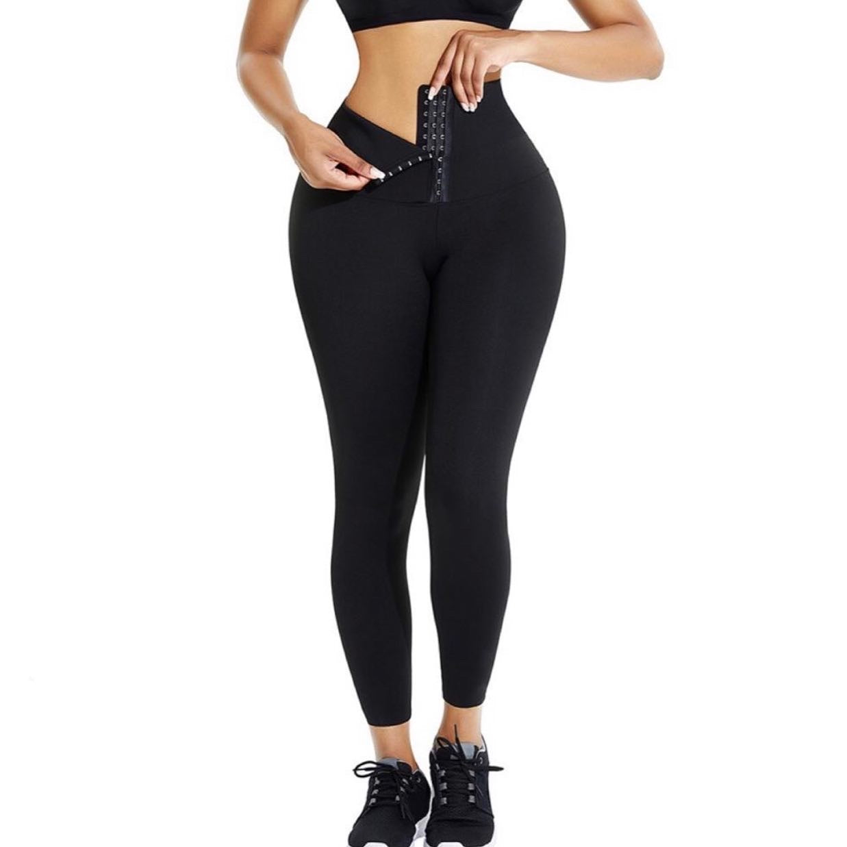 High waisted eye hook stretchy pants