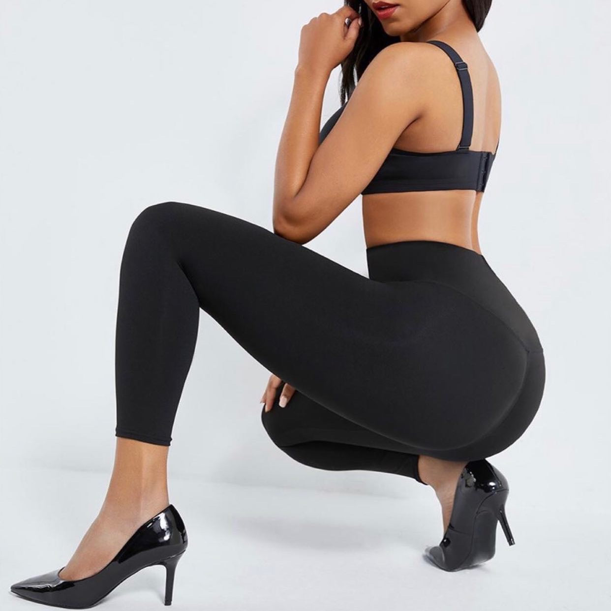 High waisted eye hook stretchy pants