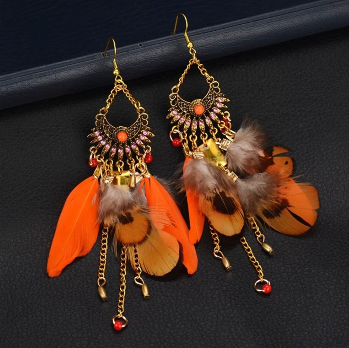 Feather drop earrings