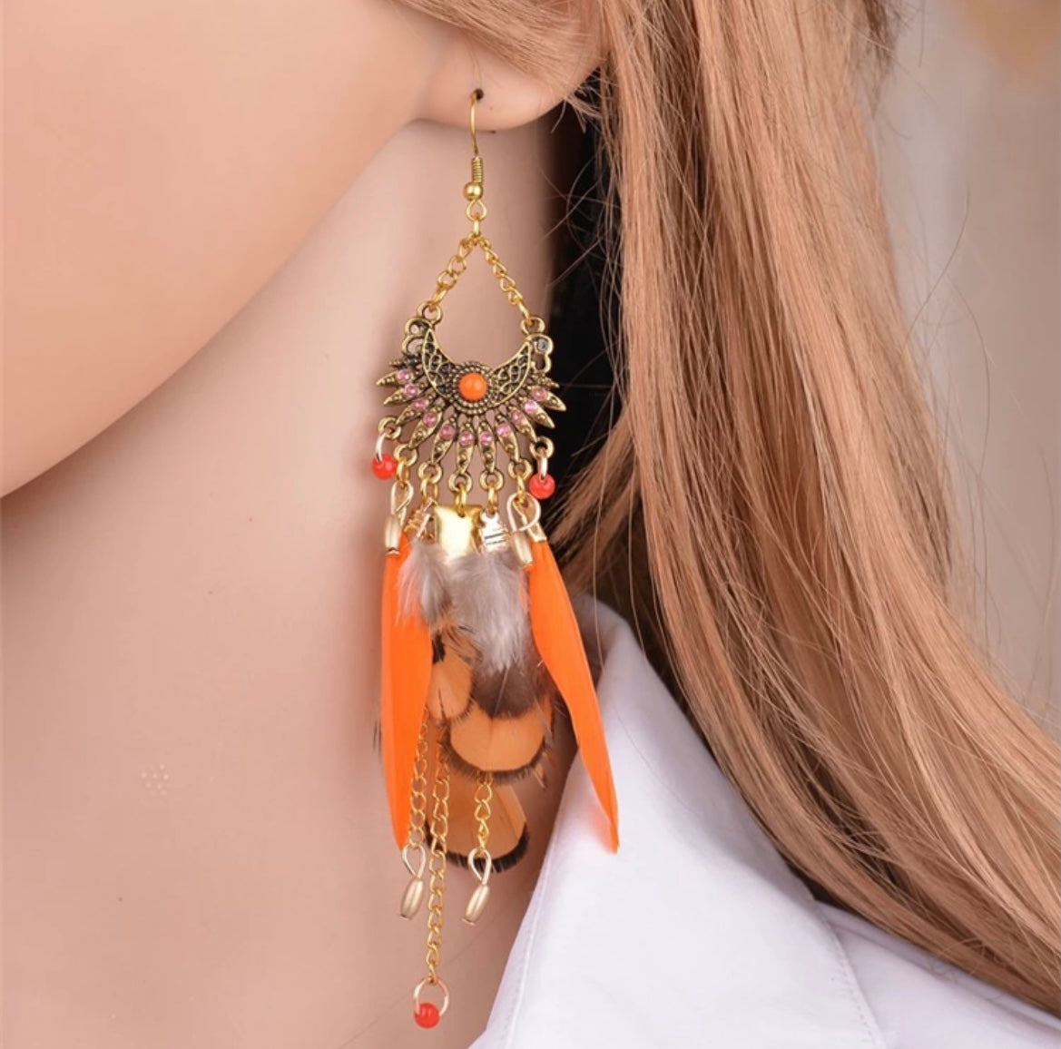 Feather drop earrings