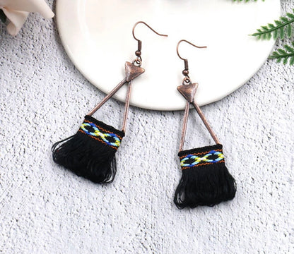 Embroidered tassel earrings