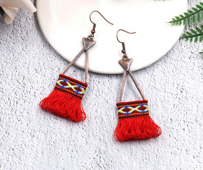 Embroidered tassel earrings