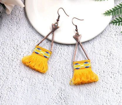 Embroidered tassel earrings