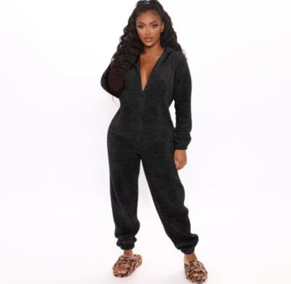Plush long-sleeved pajama onsie