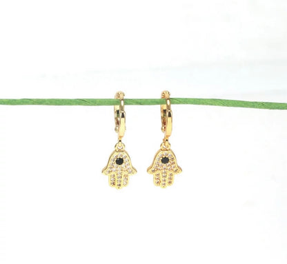 Hamsa gold colored drop earrings
