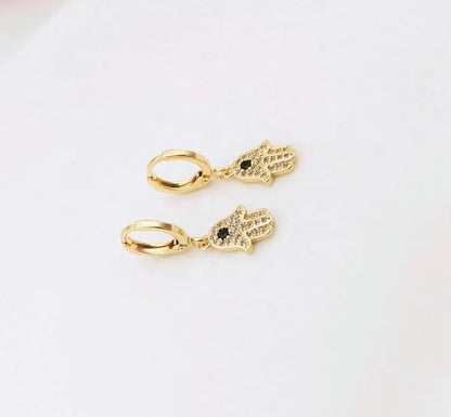 Hamsa gold colored drop earrings