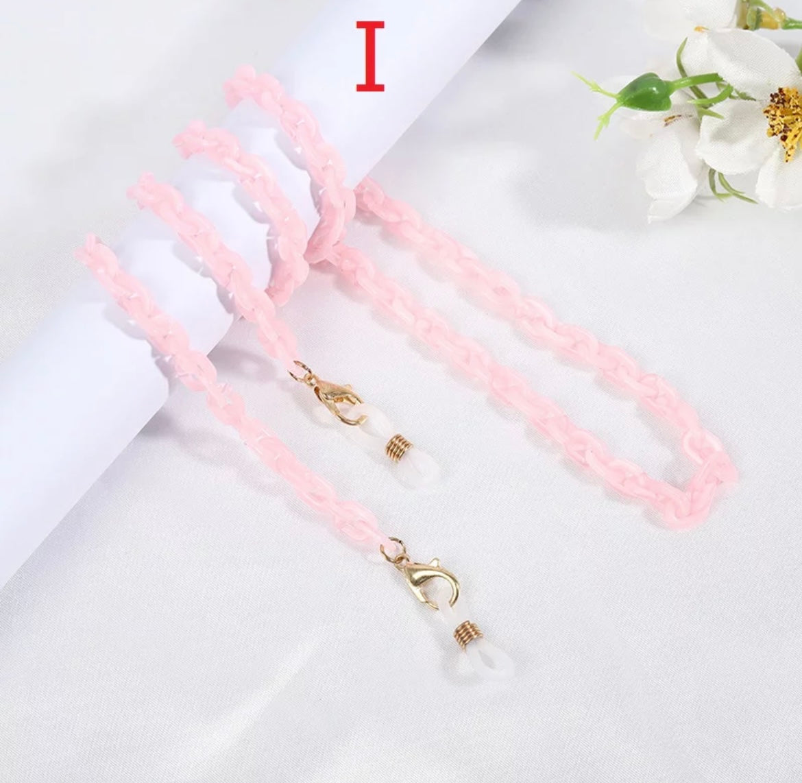 Acrylic eyeglass/mask chain