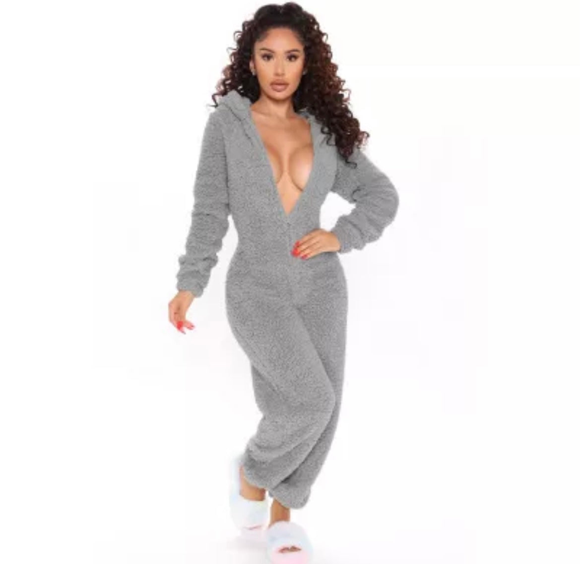 Plush long-sleeved pajama onsie