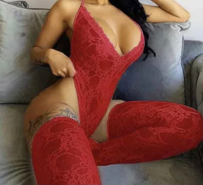 Lace halter bodysuit with stockings -FINAL SALE-