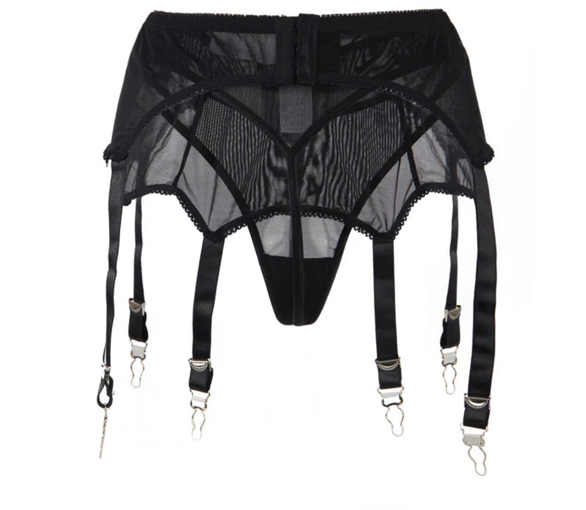 6 strap sexy mesh garter belt