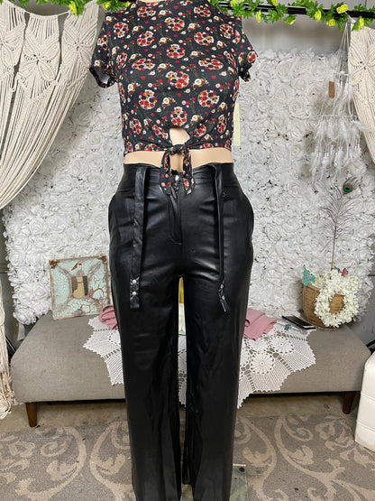 Faux leather overall bell bottoms