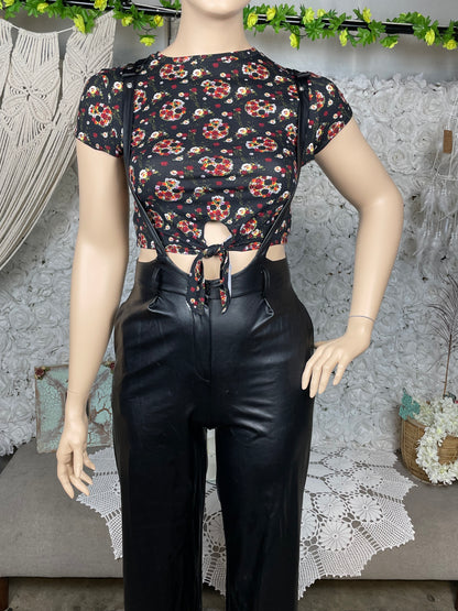 Faux leather overall bell bottoms