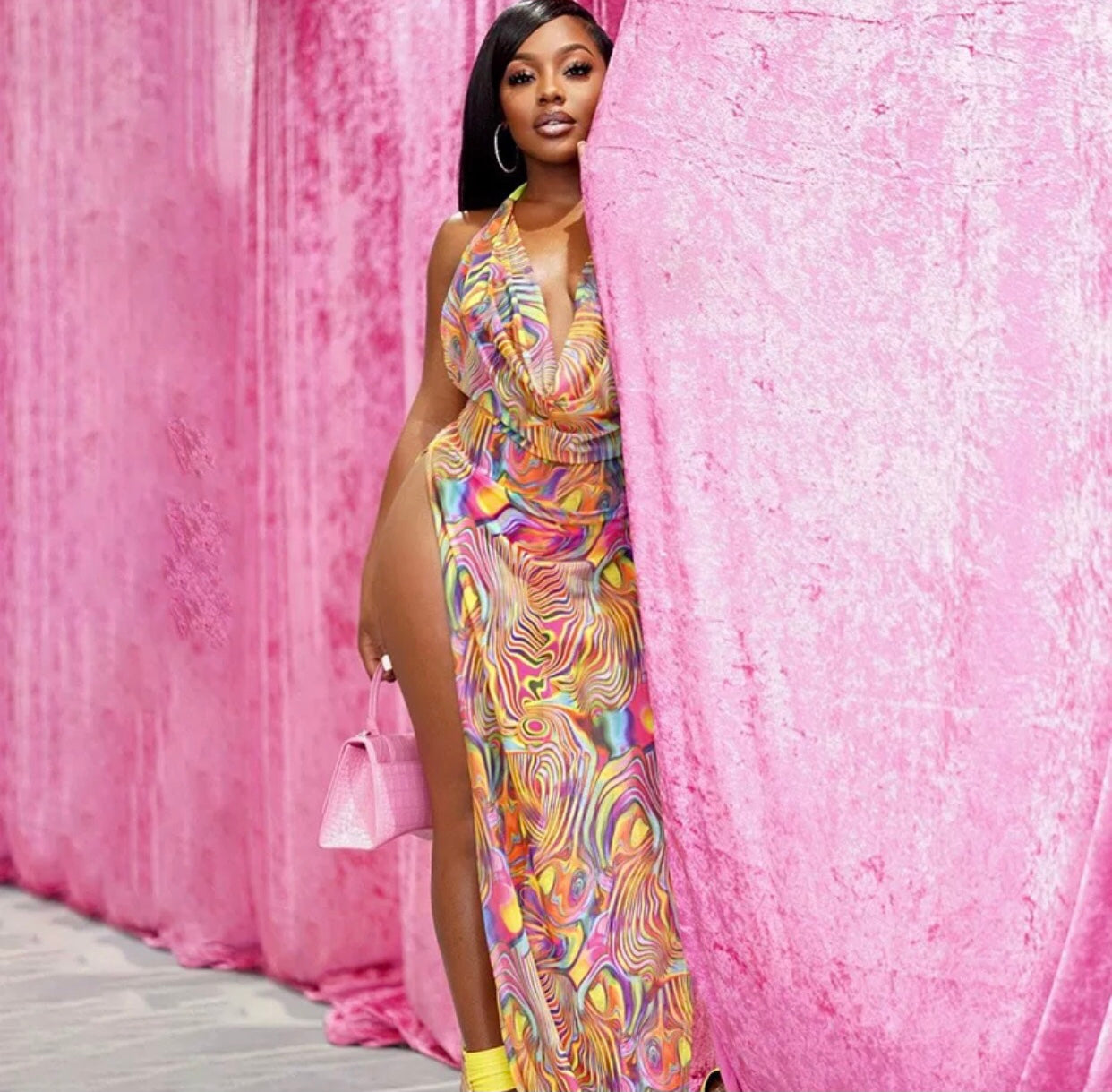 Neon high slit dress