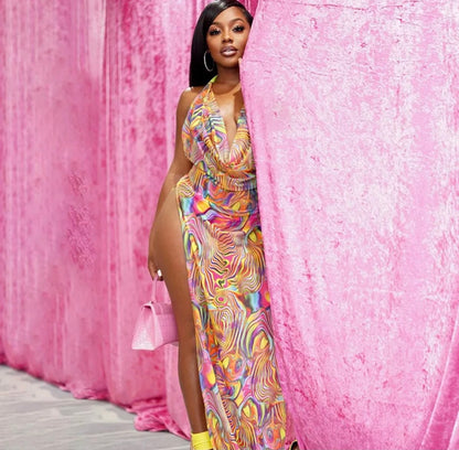 Neon high slit dress