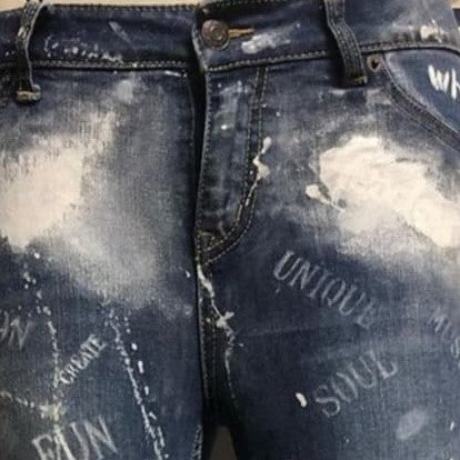 Unique handcrafted upcycled stenciled jeans - size 12 (kids)