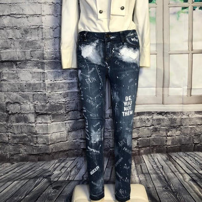 Unique handcrafted upcycled stenciled jeans - size 12 (kids)