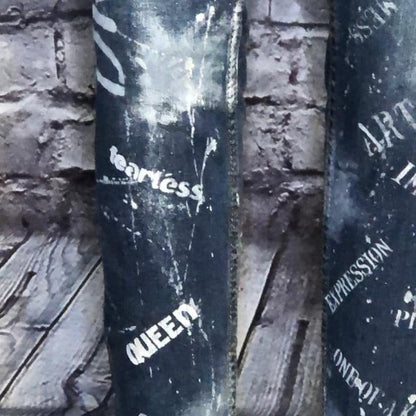 Unique handcrafted upcycled stenciled jeans - size 12 (kids)